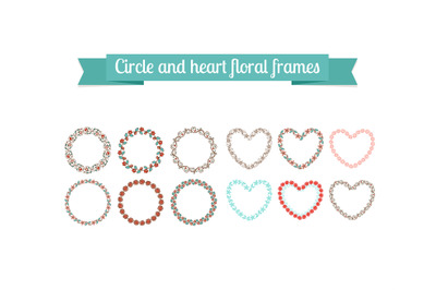 Colorful circle and heart floral frames