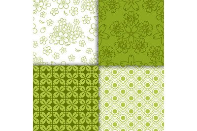 Green decorative floral wallpaper pattern set