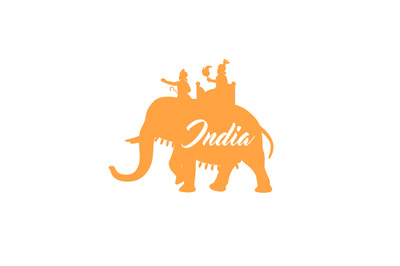 Indian maharaja on elephant orange silhouette