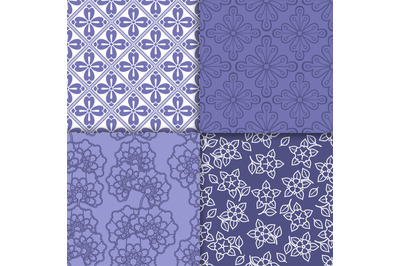 Violet and white floral wallpaper pattern set