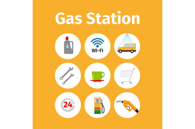 Gas station icons in circle set