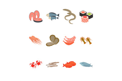 Seafood icon set isolated on white