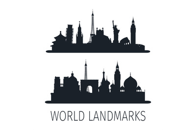 World landmarks isolated silhouettes for wallpaper