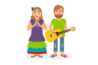 Hippie love couple vector illustration