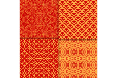 Chinese red geometric pattern set