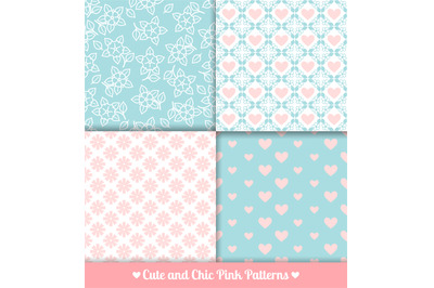 Pink and blue seamless patterns set