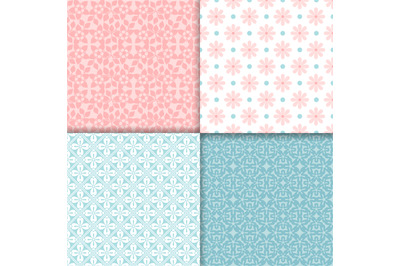 Pink and blue seamless patterns set