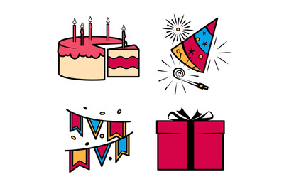 Birthday party celebration icons set