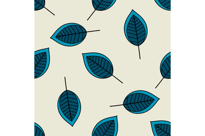 Blue scattered leaves seamless pattern