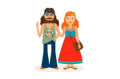 Hippie girl and man icons