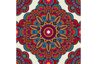 Mandala doodle colored seamless pattern