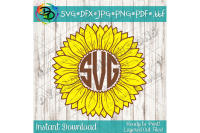 Sunflower SVG&2C; Flower SVG&2C; Monogram svg&2C; Grunge Sunflower&2C; Grunge Flow