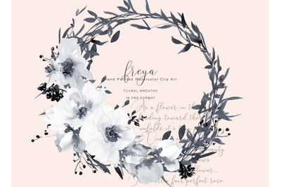 Watercolor Gray &amp; White Flowers Wreaths