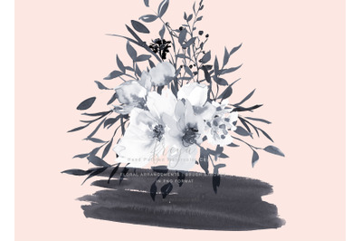 Elegant Gray &amp; White Rose Bouquet Clipart