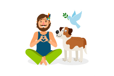 Hippie Peace Man with Dog