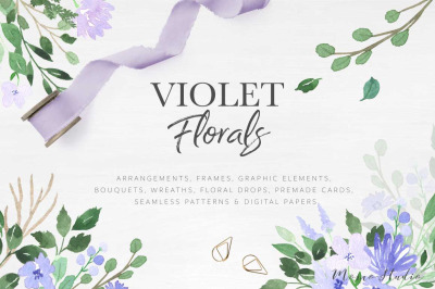 Violet Florals &amp; Greenery Leaves