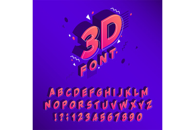 Isometric 90s font. Memphis alphabet, 80s cubic letters and typographi