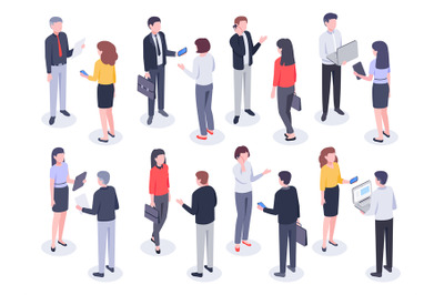 Isometric office people. Business persons, bank employee and professio