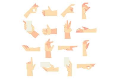 Hands gestures. Pointing hand gesture, women hands and hold in hand ve