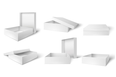 Open and closed packaging box. White cardboard boxes, gift or product