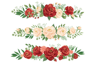 Panoramic flowers borders. Rose bud&2C; flower border and roses header pa