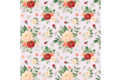 Seamless flowers pattern. Floral print, rose flower buds and roses vec