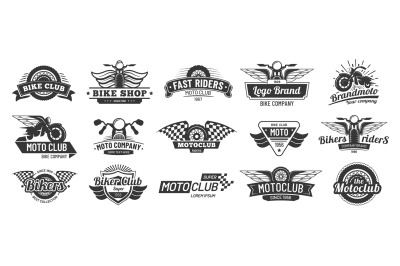 Biker club emblems. Retro motorcycle rider badges, moto sports emblem