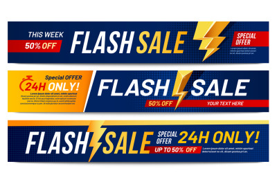 Flash sale banners. Lightning offer sales&2C; only now deals and discount