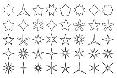 Line star icons. Outline stars shapes, rating favorites and premium ic