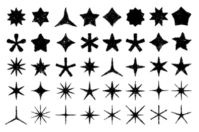 Grunge stars. Hand drawn star, starry doodle and textured favorites ic