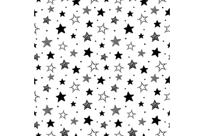 Doodle stars pattern. Seamless star ornaments, night sky and starry or