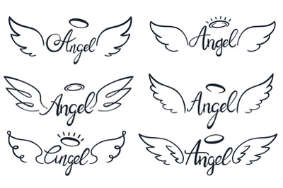 Angel wings lettering. Heaven wing&2C; heavenly winged angels and holy wi