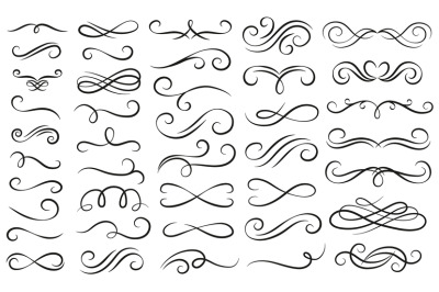 Swirl ornament stroke. Ornamental curls, swirls divider and filigree o