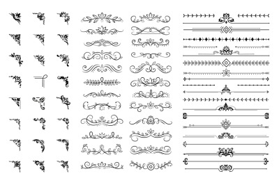 Decorative corners and dividers. Ornamental curls border, royal orname