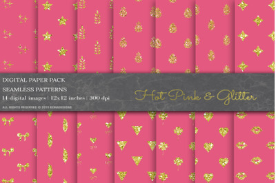 Hot Pink Glitter Digital Papers,  Geometric Patterns