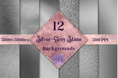 Silver-Grey Stone Backgrounds - 12 Image Textures Set