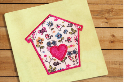 Bird House with Heart | Applique Embroidery