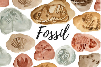 Watercolor dinosaur fossil clipart