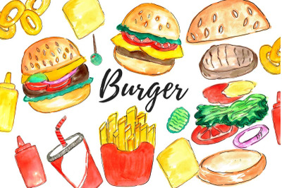 Watercolor Burger Clipart