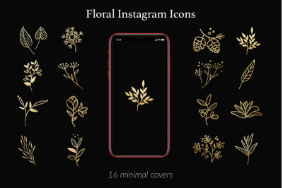 Nature Instagram Icons, Gold Flowers and Branches
