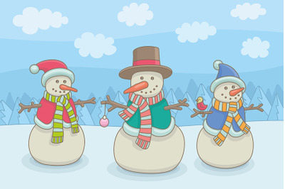 Three Happy Snowmen