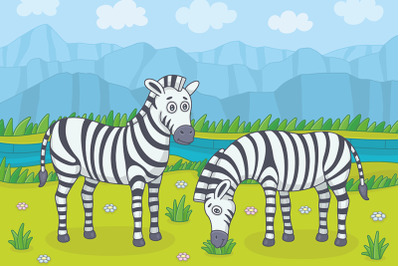 Two zebras in nature