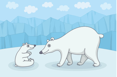 White Polar bear with cub