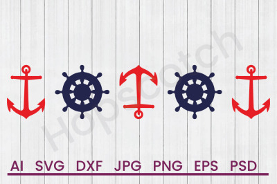 Anchor &amp; Wheel Border - SVG File, DXF File