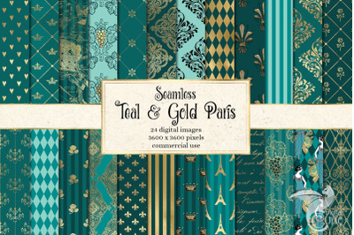 Teal and Gold Paris Digital Paper