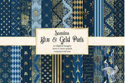 Blue and Gold Paris Digital Paper