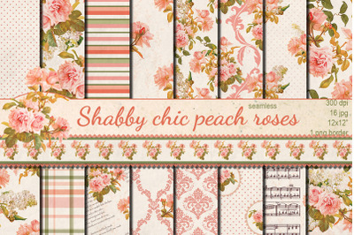 Shabby chic pink roses seamless patterns