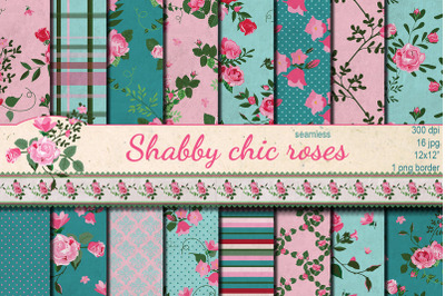 Shabby chic Pink Roses hand drawn seamless patterns