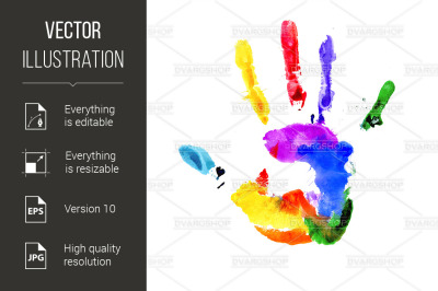 Handprint in vibrant colors of the rainbow