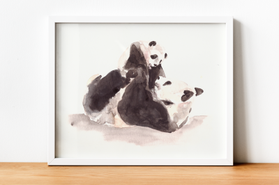 Mother and Baby Panda - Watercolor Print and Clip Art